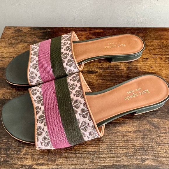Kate Spade| New York Pink/Green Flower Jacquard Boardwalk Slide Sandals Sz 9.5 - Picture 3 of 8